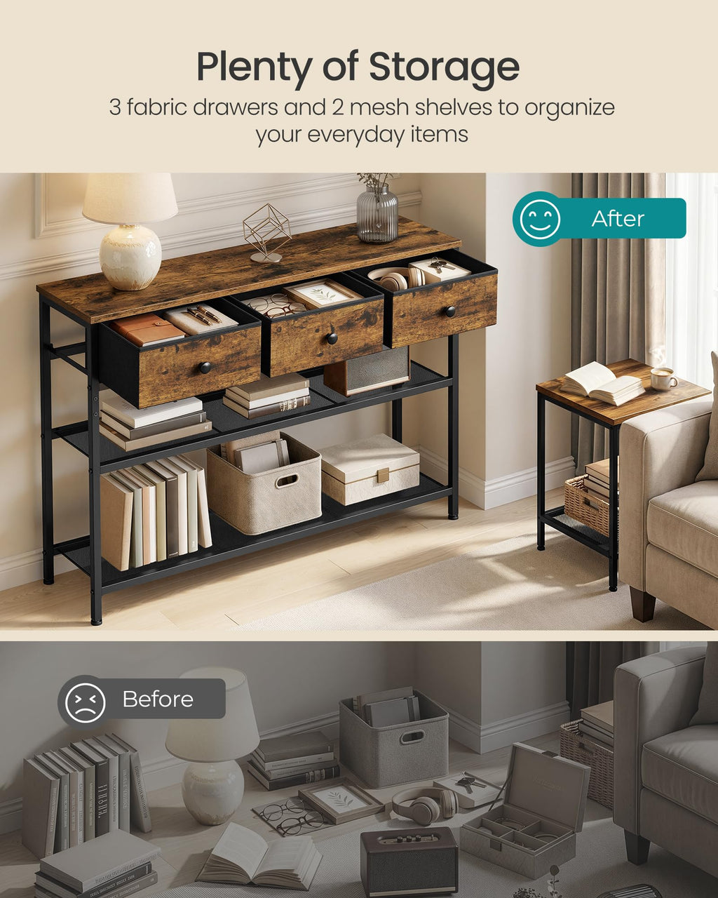 Console Table with 3 Fabric Drawers D221942