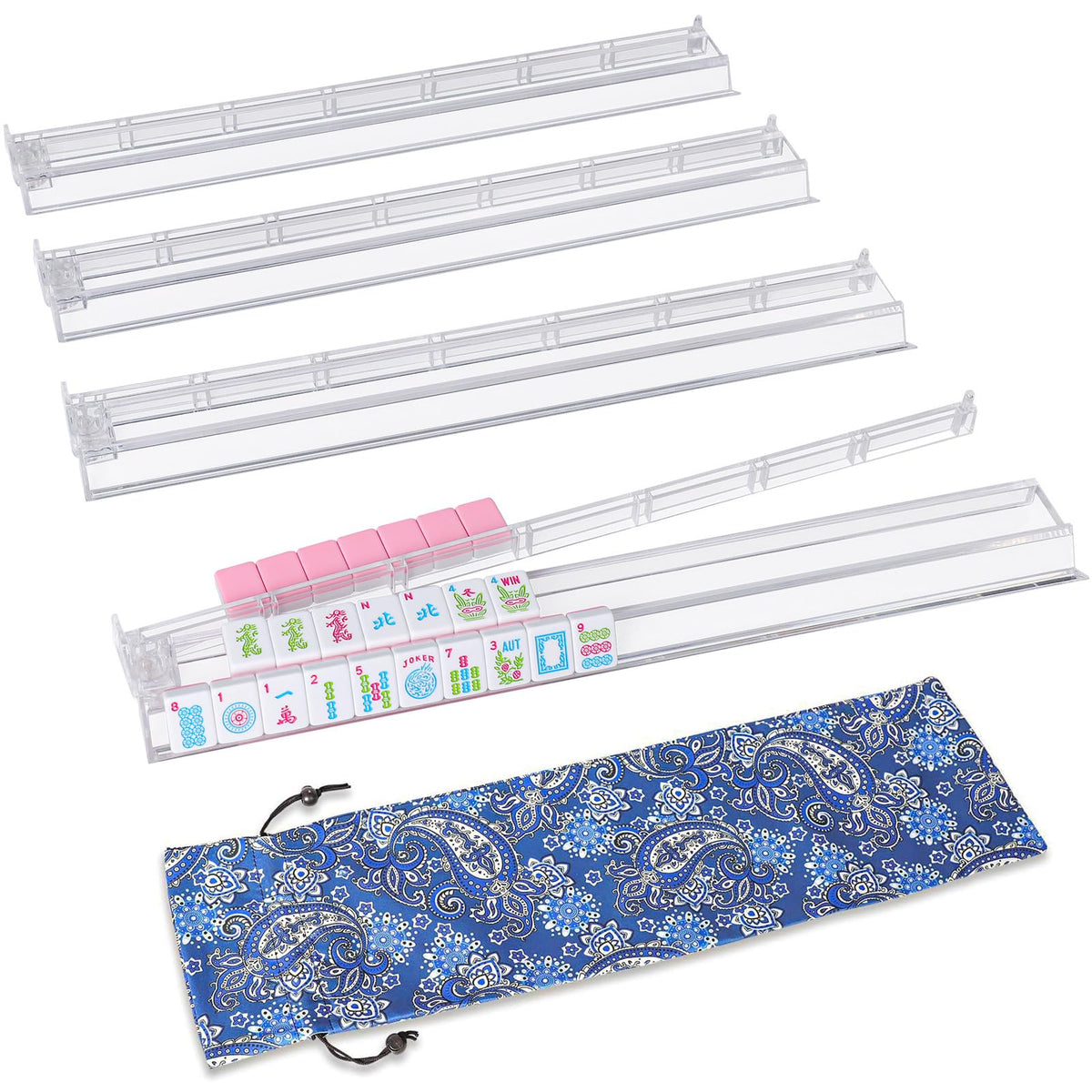 Clear Mahjong Racks with Pushers, 4 Piece Set J60379