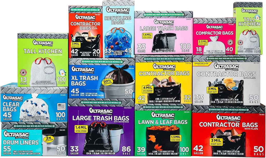 45 Gallon 50 Count 1.8 MIL Black Plastic Trash Bags B395