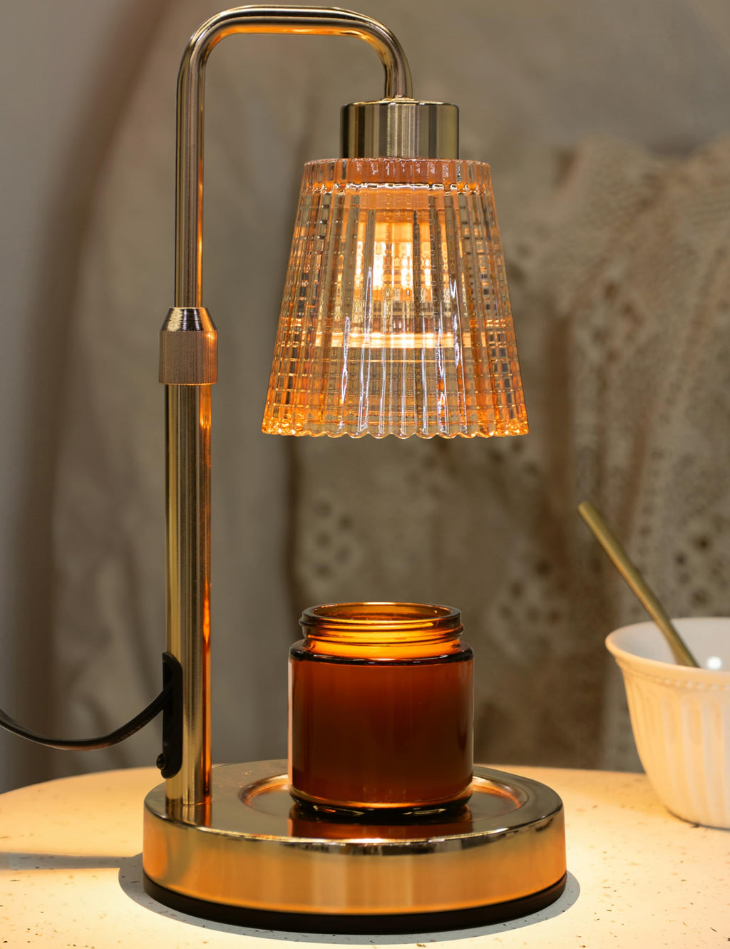 Gold Candle Warmer Lamp with Timer, Dimmable Wax Melt Warmer W25943