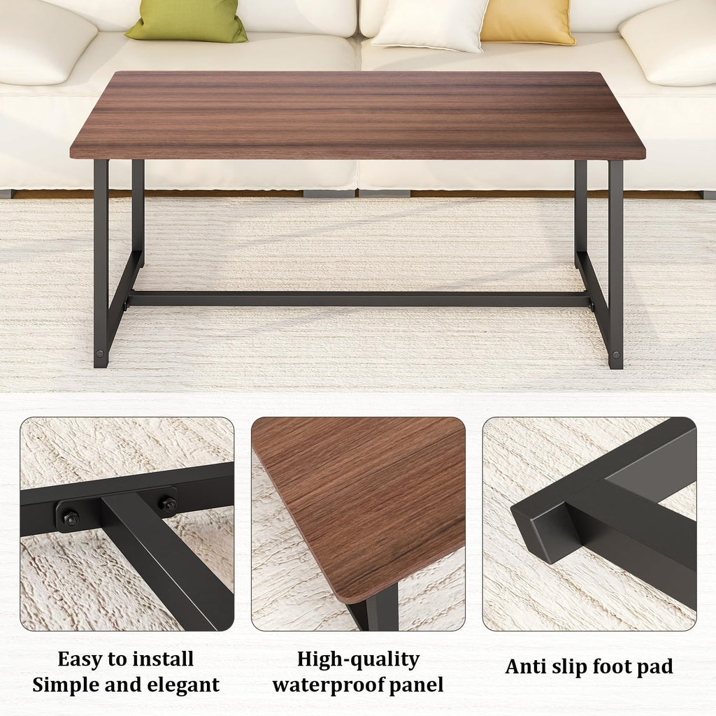 Walnut Rectangular Wood Coffee Table with Metal Frame P41799