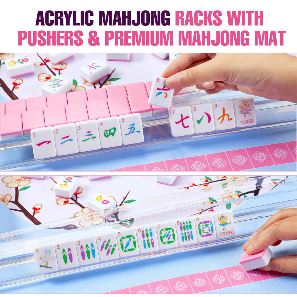 160 Mahjong Tiles with Non-Slip Mat and 4 Racks Mahjong Set V981