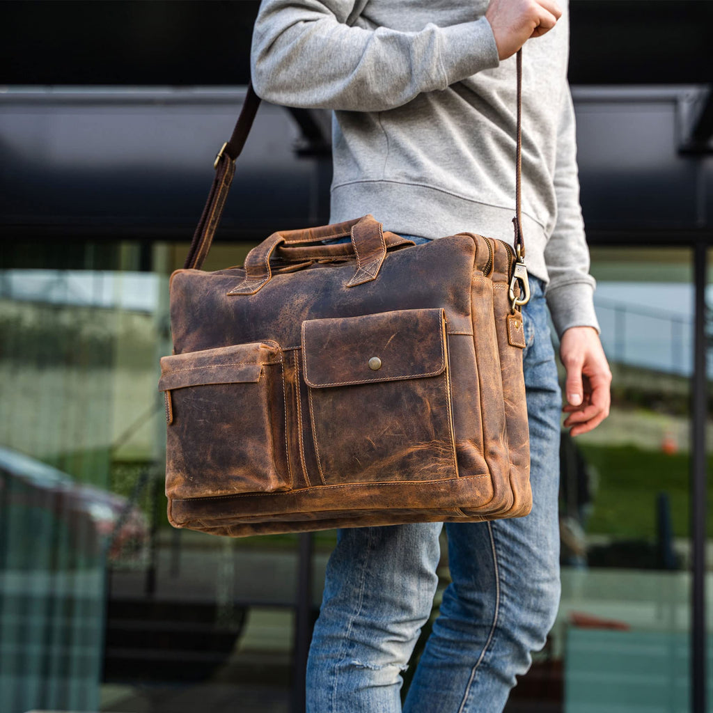 18 Inch Leather Laptop Messenger Bag W7803