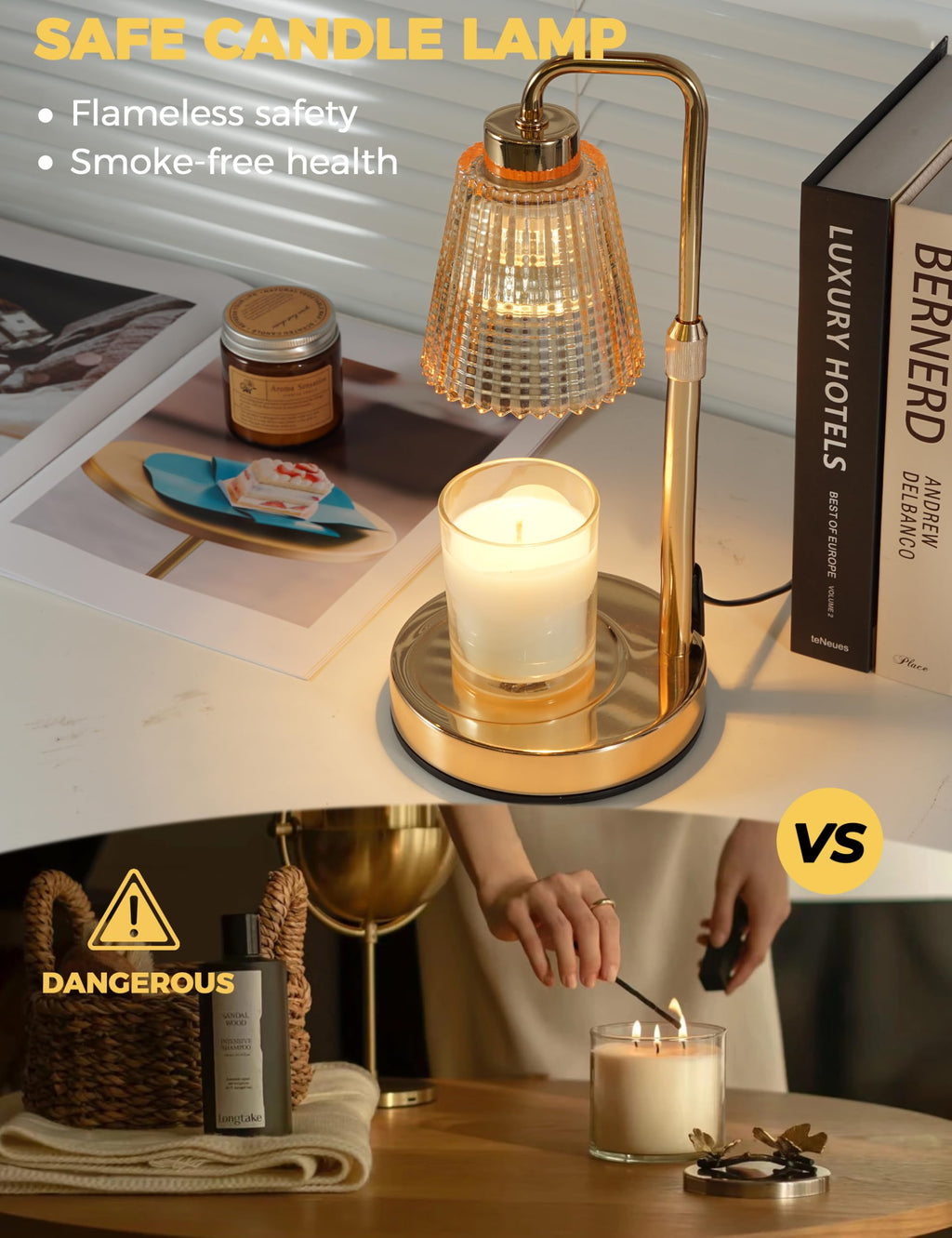Gold Candle Warmer Lamp with Timer, Dimmable Wax Melt Warmer W25943