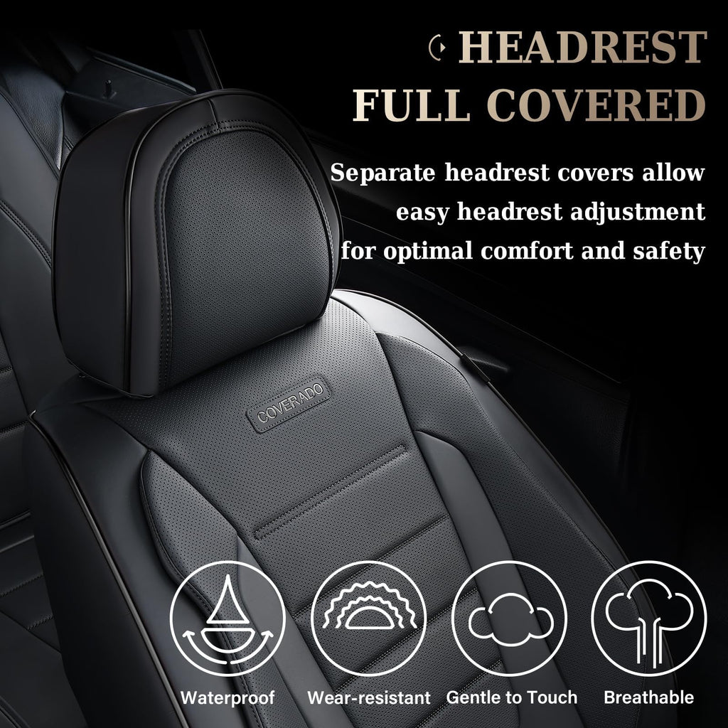 Black Nappa Leather Waterproof Car Seat Covers Full Set B15735