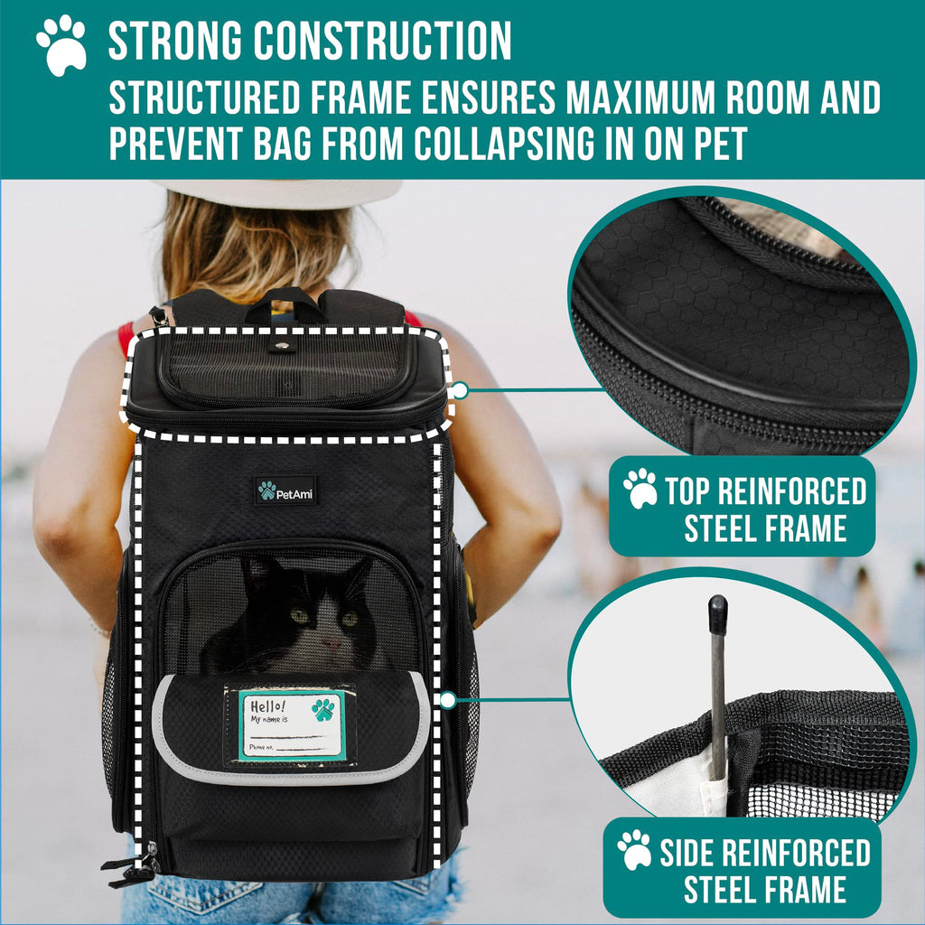 Dog Backpack Carrier, Airline Approved 4-Way Entry Cat Bag, Black L367809