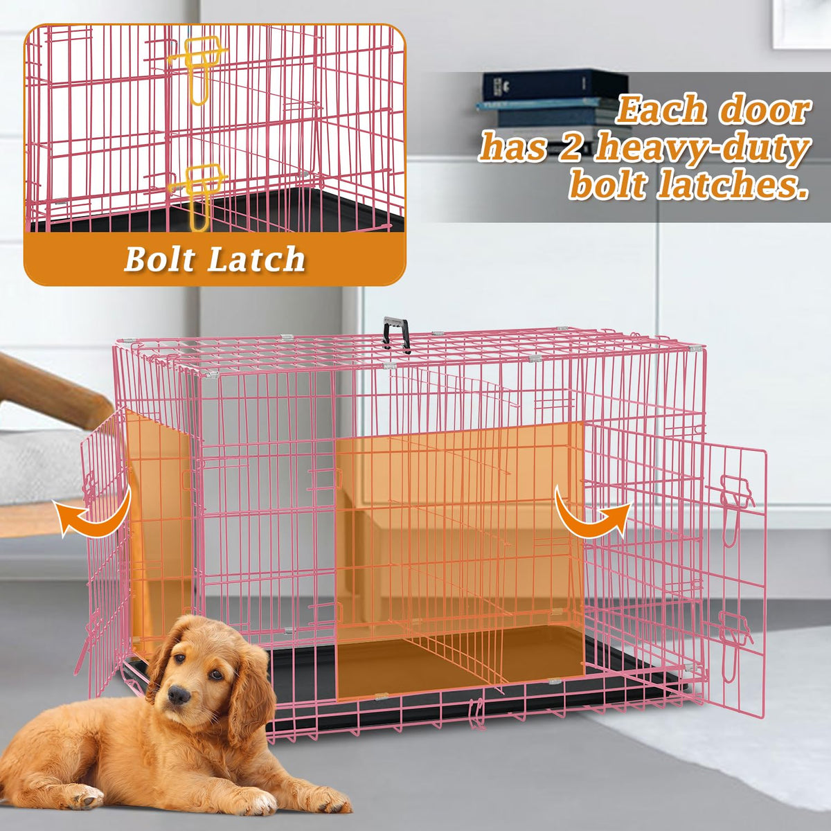 24" Pink Double Door Wire Dog Crate with Divider S5557