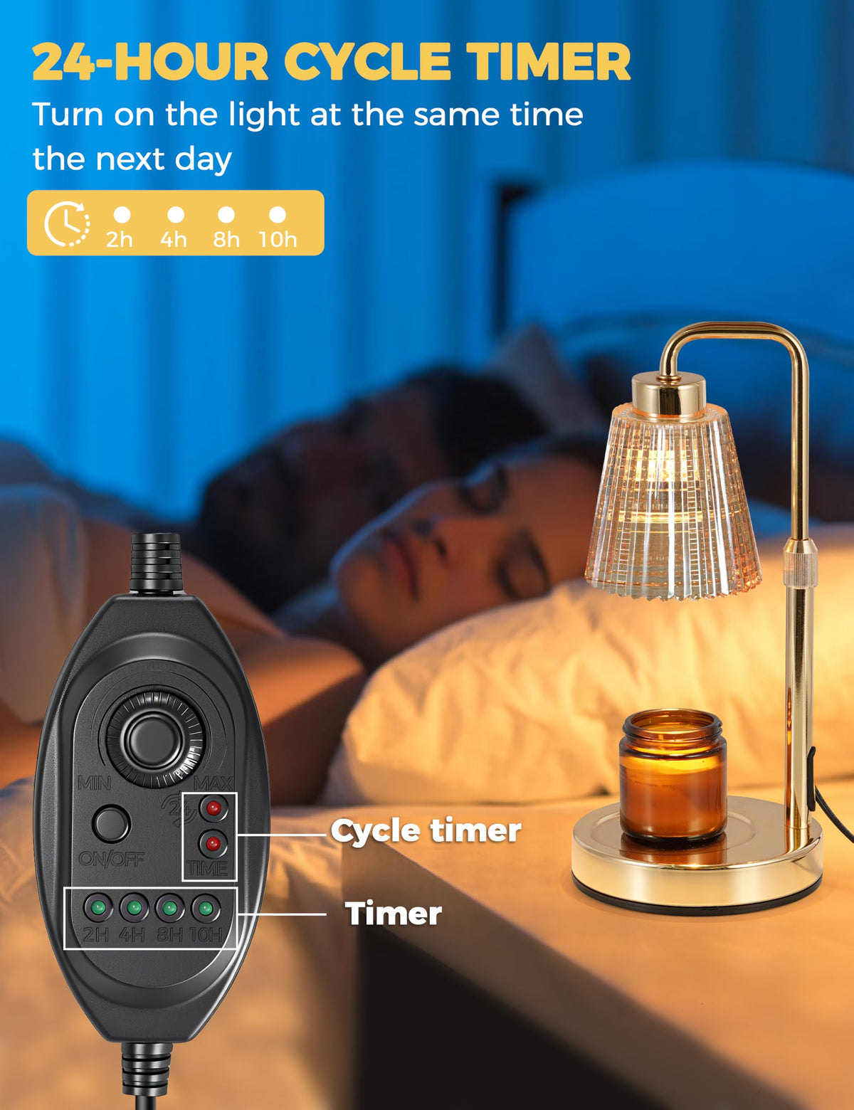 Gold Candle Warmer Lamp with Timer, Dimmable Wax Melt Warmer W25943