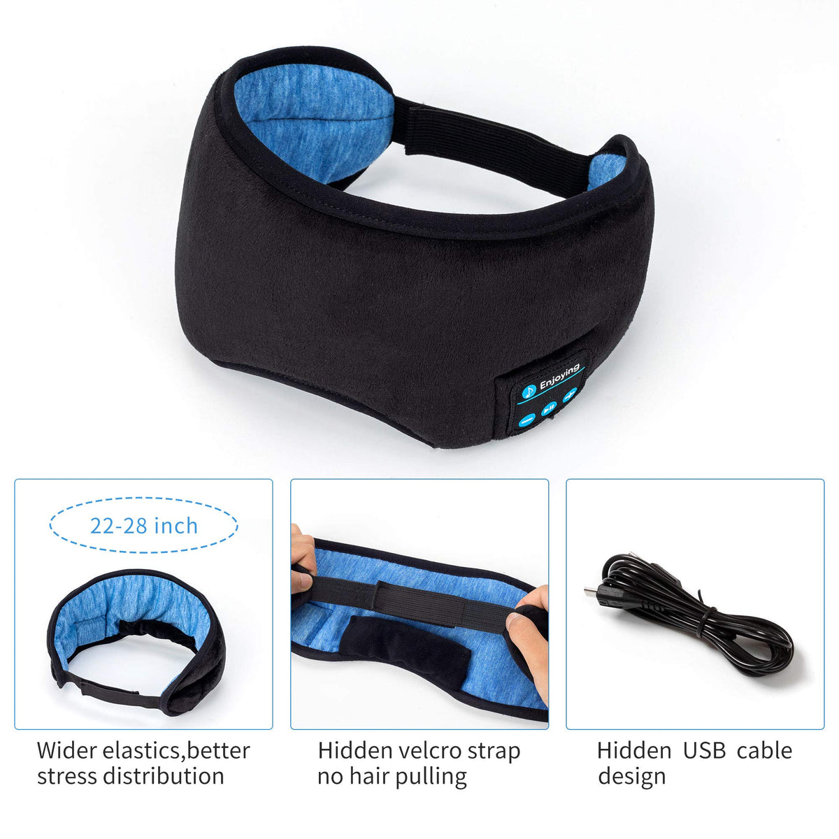 Bluetooth Sleep Headphones Eye Mask with Built-in Speakers Microphone R2129