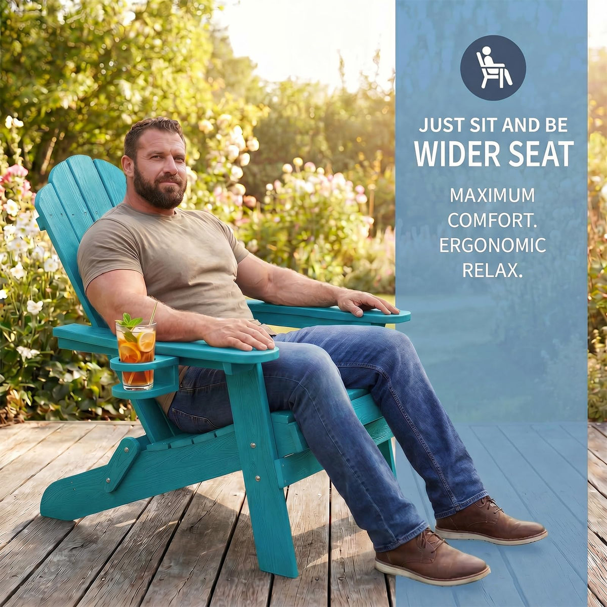 Folding Adirondack Chairs Set of 4 All-Weather Outdoor Chair with Cup Holder I251