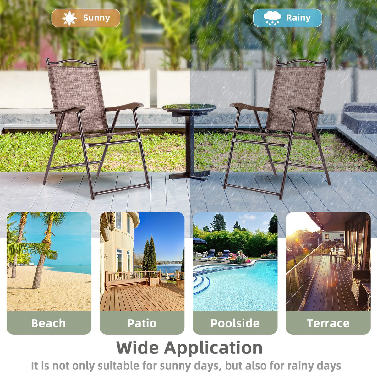 Set of 2 Brown Folding Patio Dining Chairs with Armrests S847224