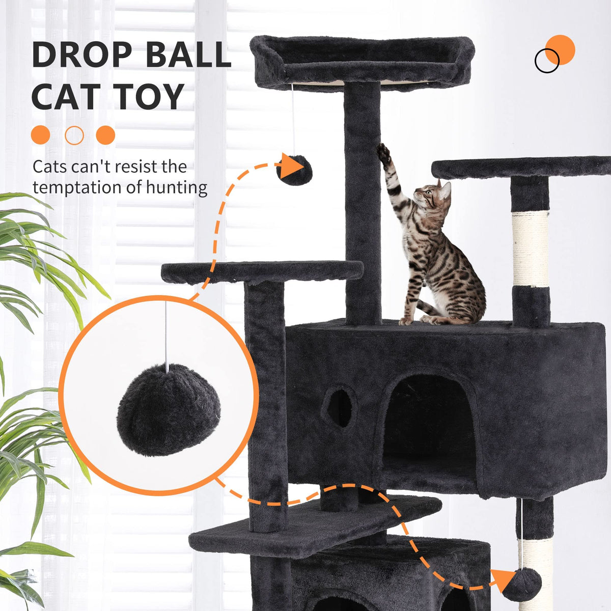70 Inch Multi-Level Cat Tree with Scratching Post, Condo, Plush Perch Z316