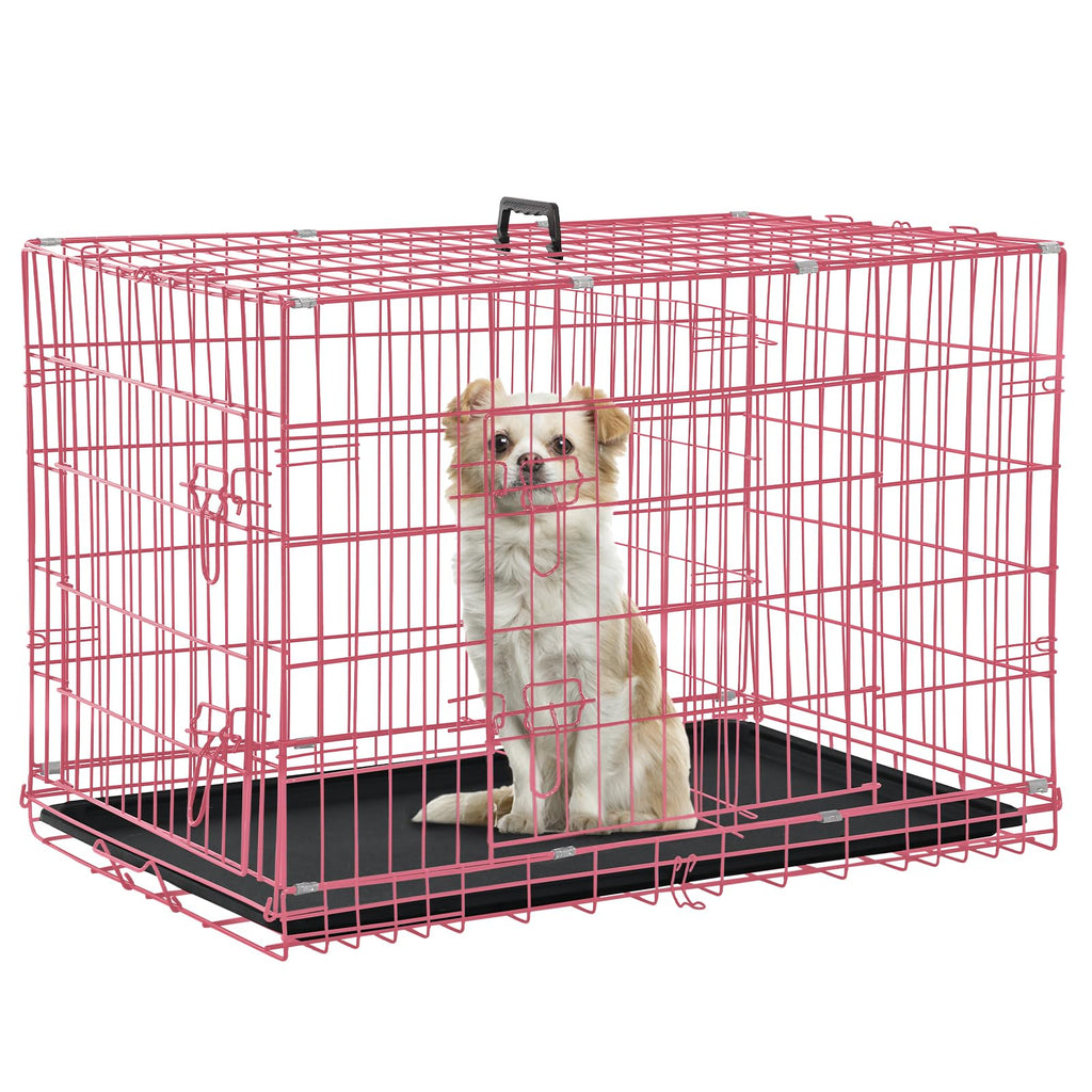 24" Pink Double Door Wire Dog Crate with Divider S5557