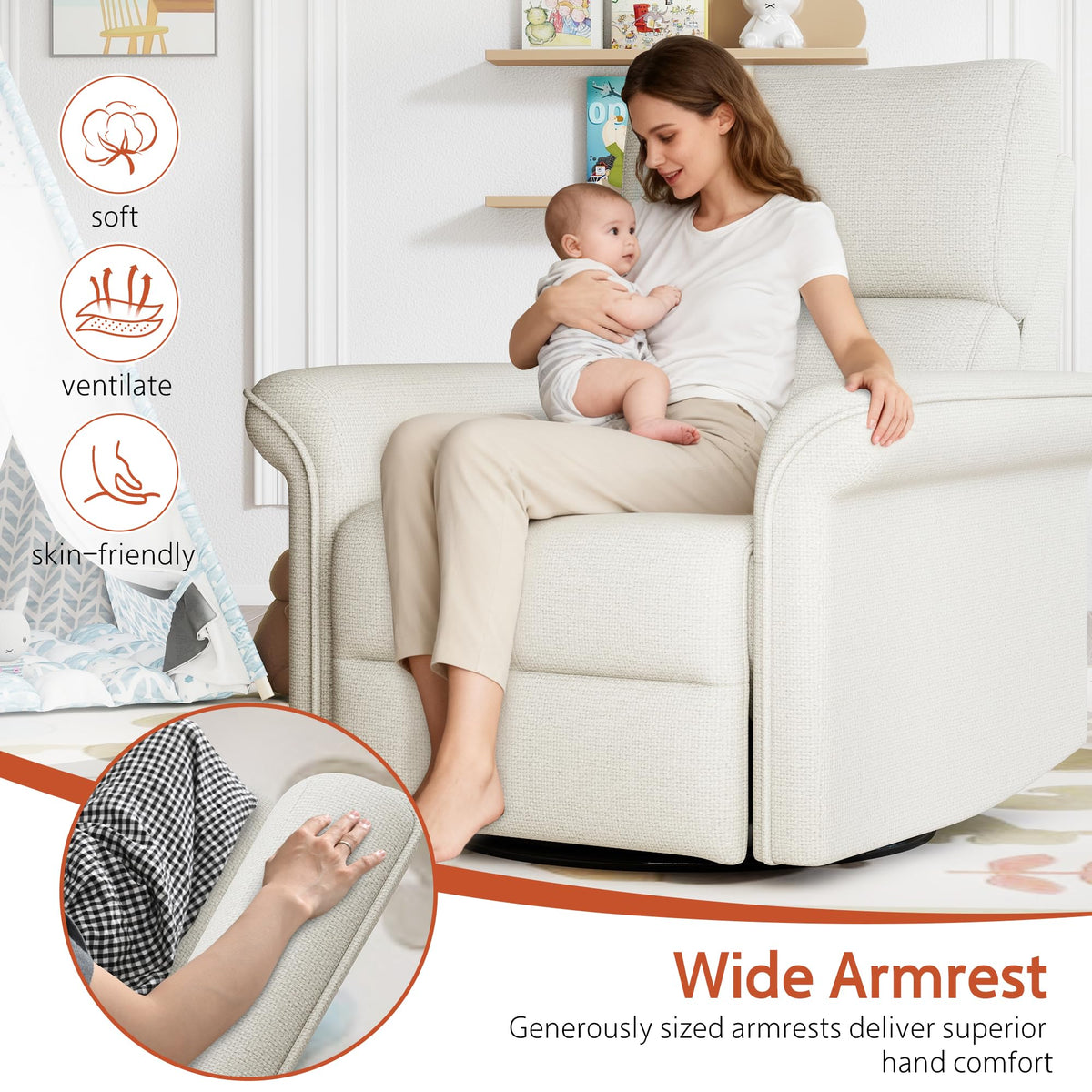 Fabric Light Gray Swivel Rocker Recliner Chair S911