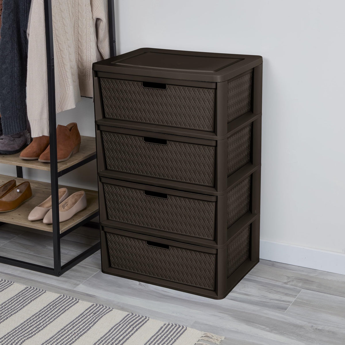 4 Drawer Plastic Storage Tower Brown E466