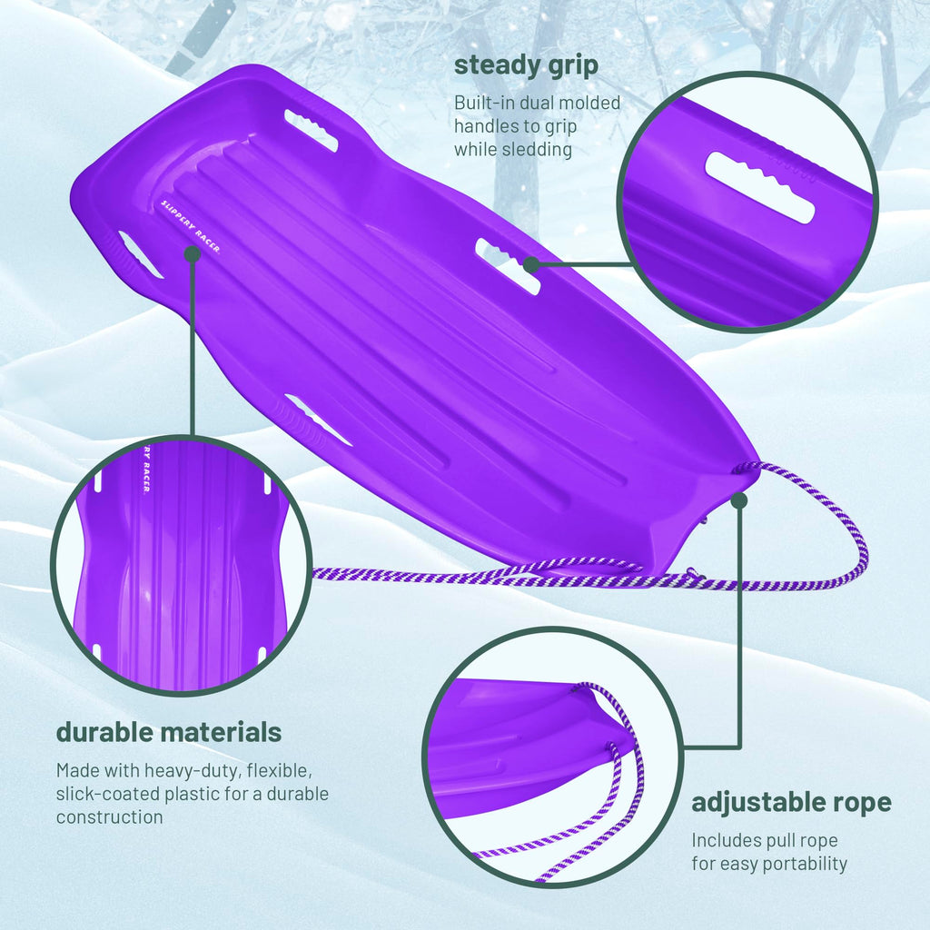 Flexible Plastic Toboggan Snow Sled with Pull Rope and Handles V9011