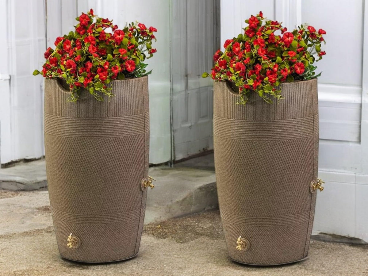 Khaki Granite 50 Gallon Rain Barrel and Planter Top 2 Pack L61815