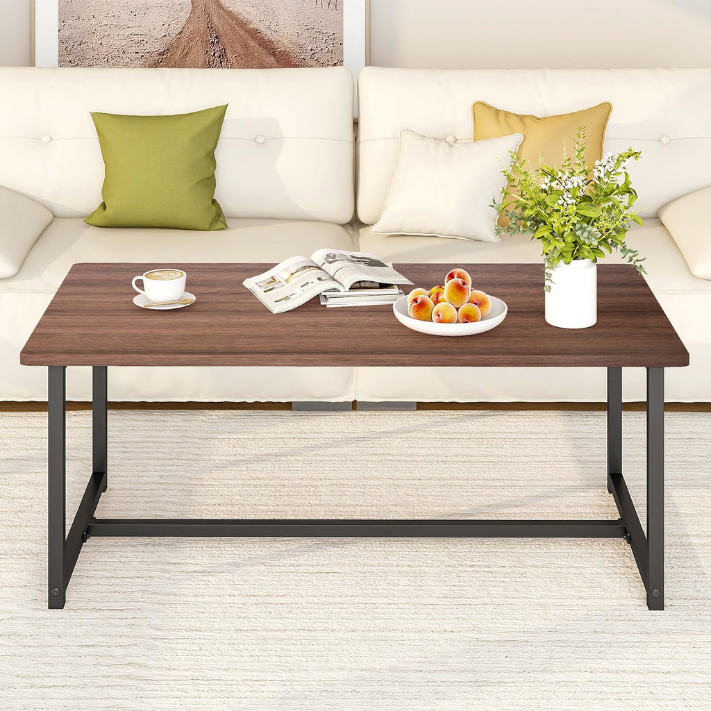 Walnut Rectangular Wood Coffee Table with Metal Frame P41799