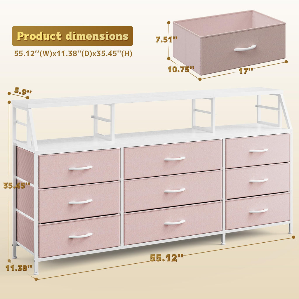 Pink 9 Fabric Drawer Dresser T80653