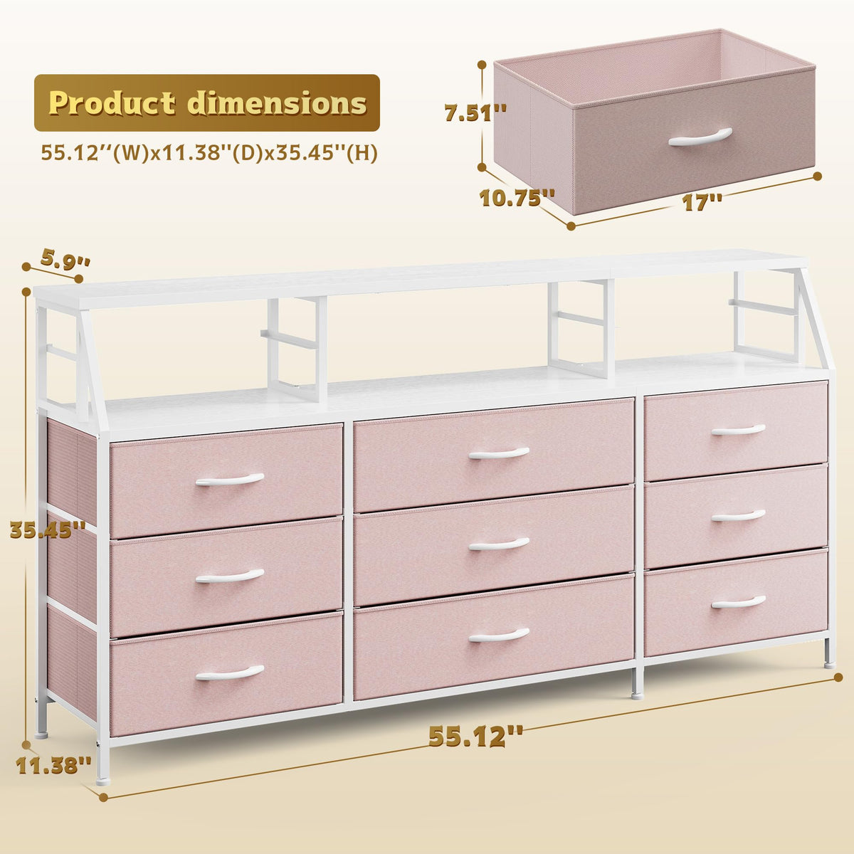 Pink 9 Fabric Drawer Dresser T80653