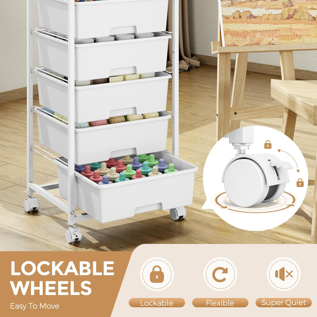 6 Drawer Rolling Storage Cart with Wooden Top and Wheels I3270