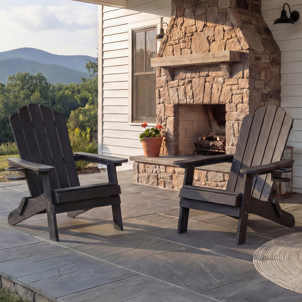 Folding Adirondack Chairs Set of 4 All-Weather Outdoor Chair with Cup Holder I251