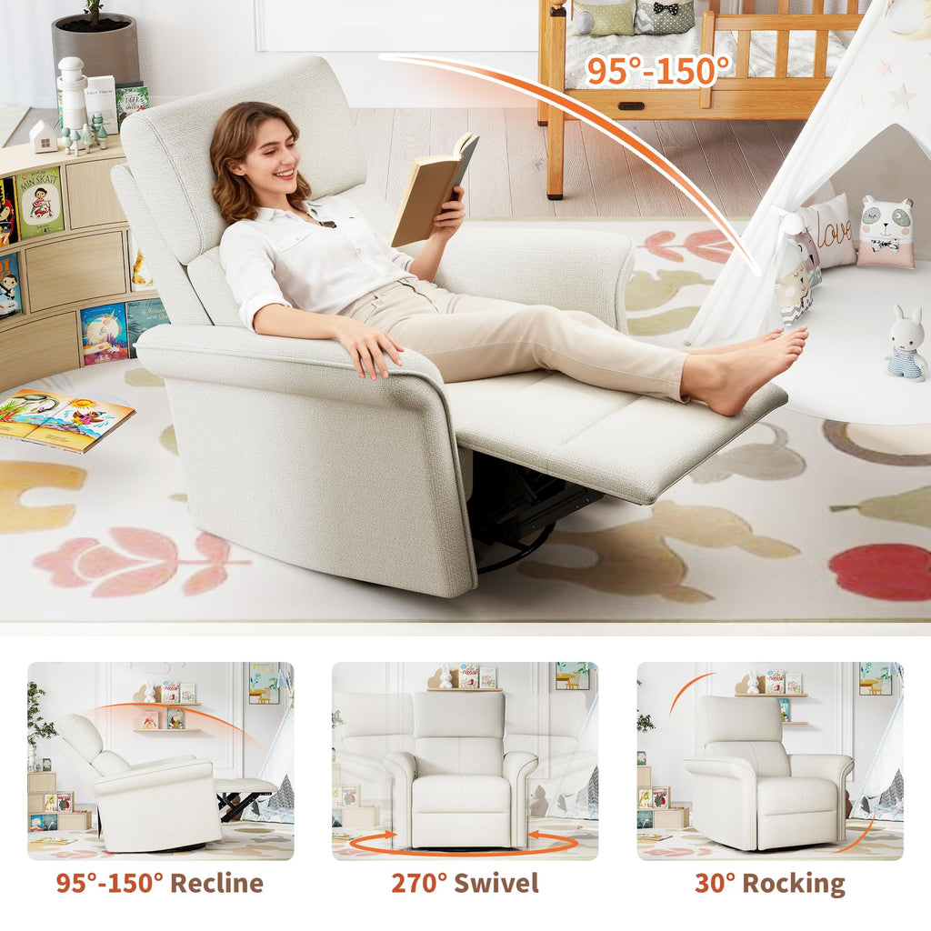 Fabric Light Gray Swivel Rocker Recliner Chair S911
