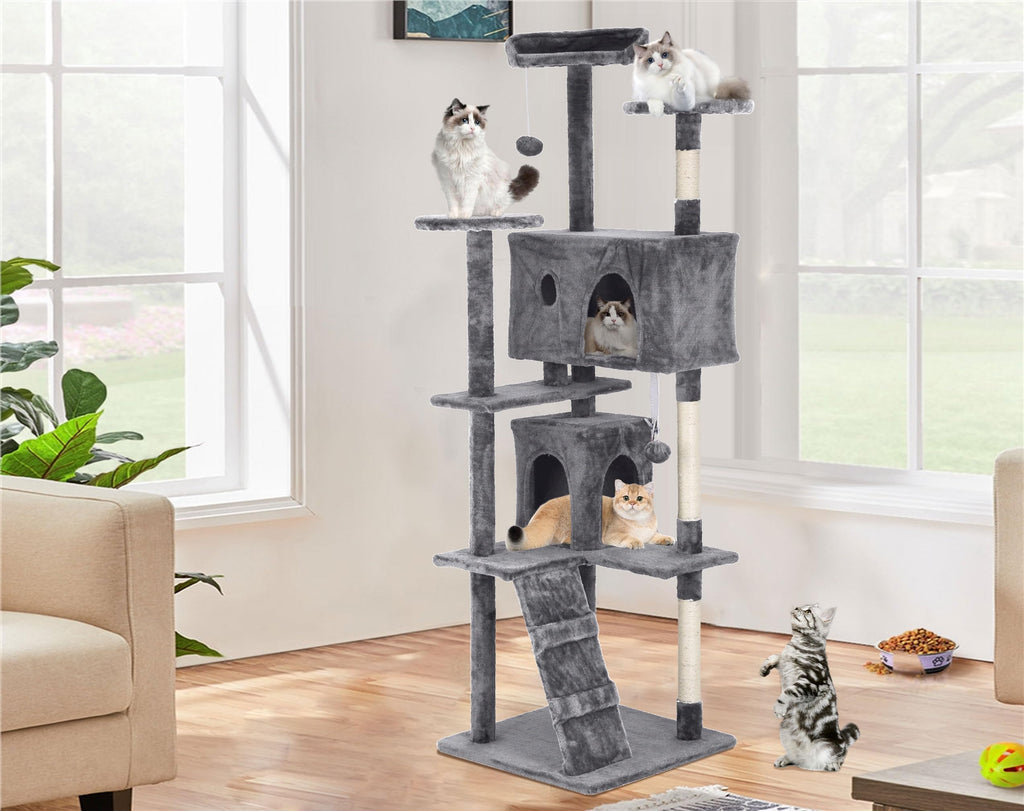 70 Inch Multi-Level Cat Tree with Scratching Post, Condo, Plush Perch Z316