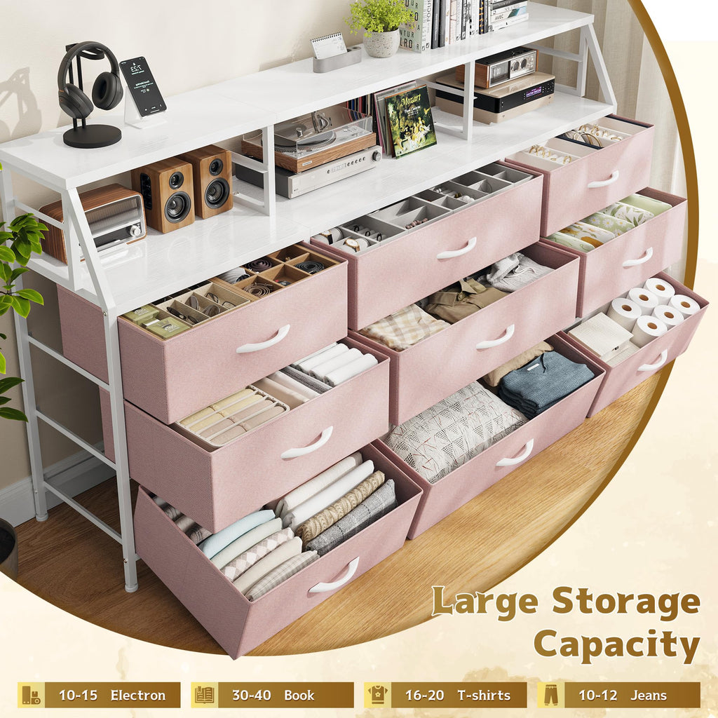 Pink 9 Fabric Drawer Dresser T80653
