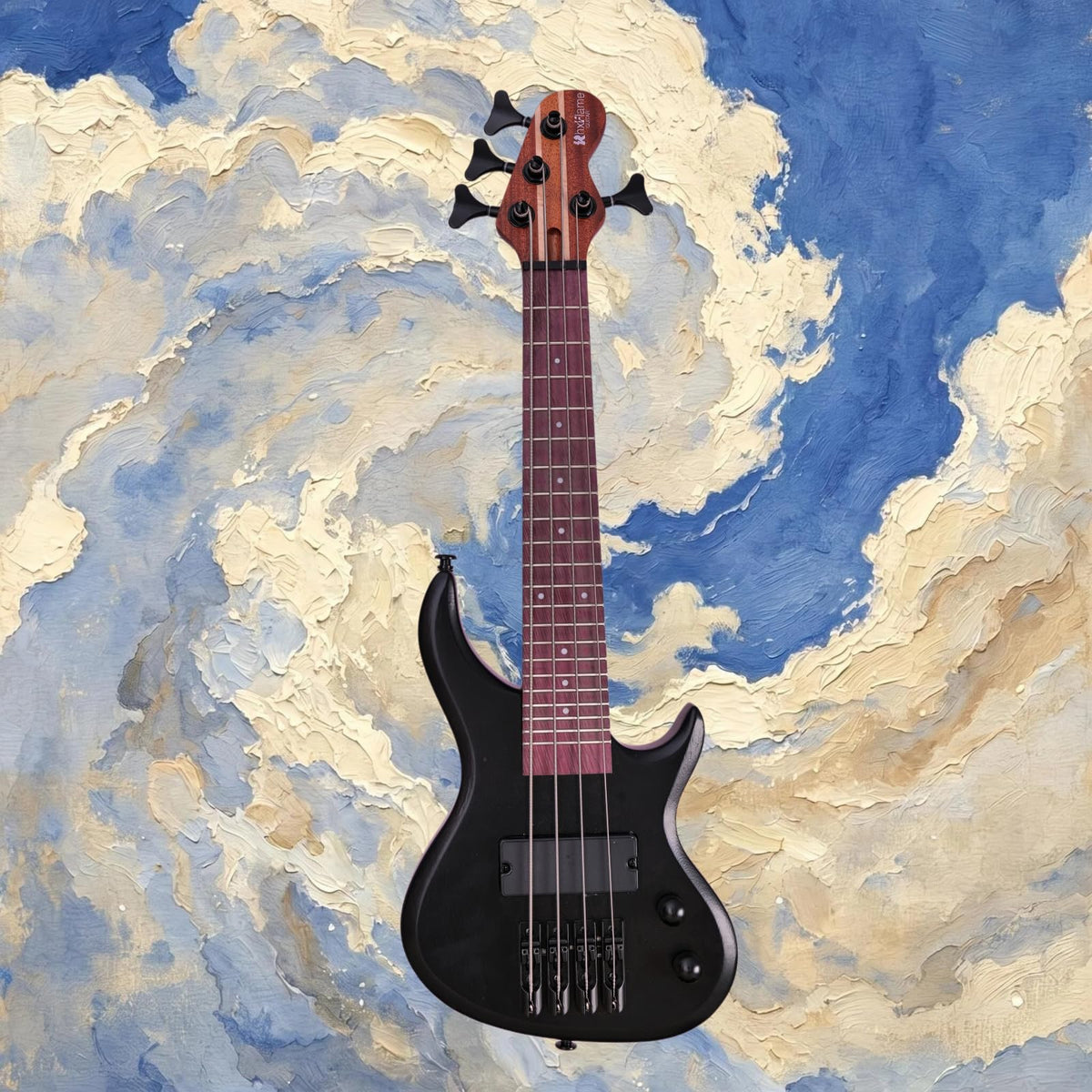 Matte Black Solid Wood 4 String Short Scale Electric Bass Guitar with Humbucker Pickup and Gig Bag G140