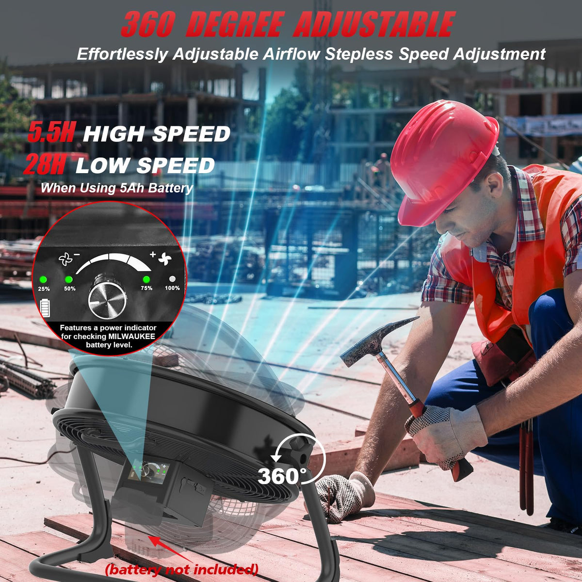 16" Battery Powered Cordless Floor Fan E8471