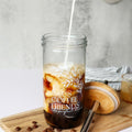 Glass Cup with Acacia Lid and Stainless Steel Straw 22 Ounce O443