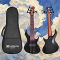 Matte Black Solid Wood 4 String Short Scale Electric Bass Guitar with Humbucker Pickup and Gig Bag G140