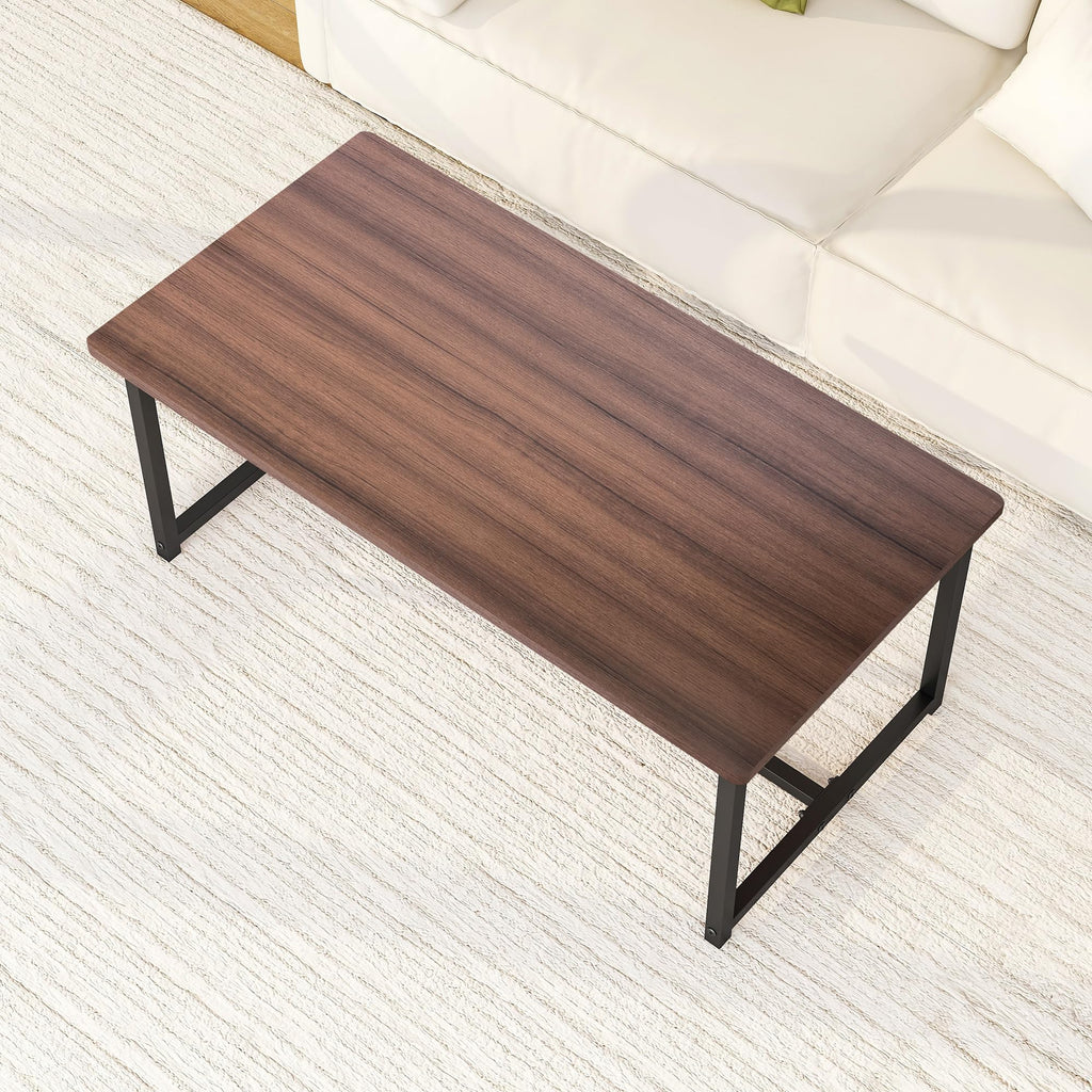Walnut Rectangular Wood Coffee Table with Metal Frame P41799
