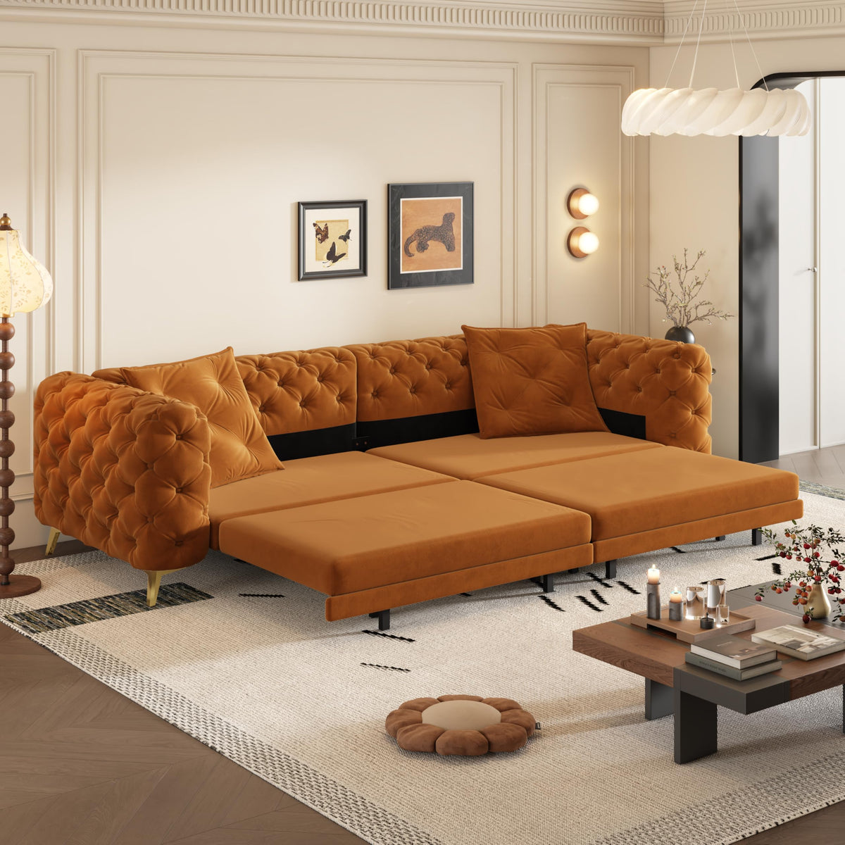 Orange Velvet Sofa Bed K5598