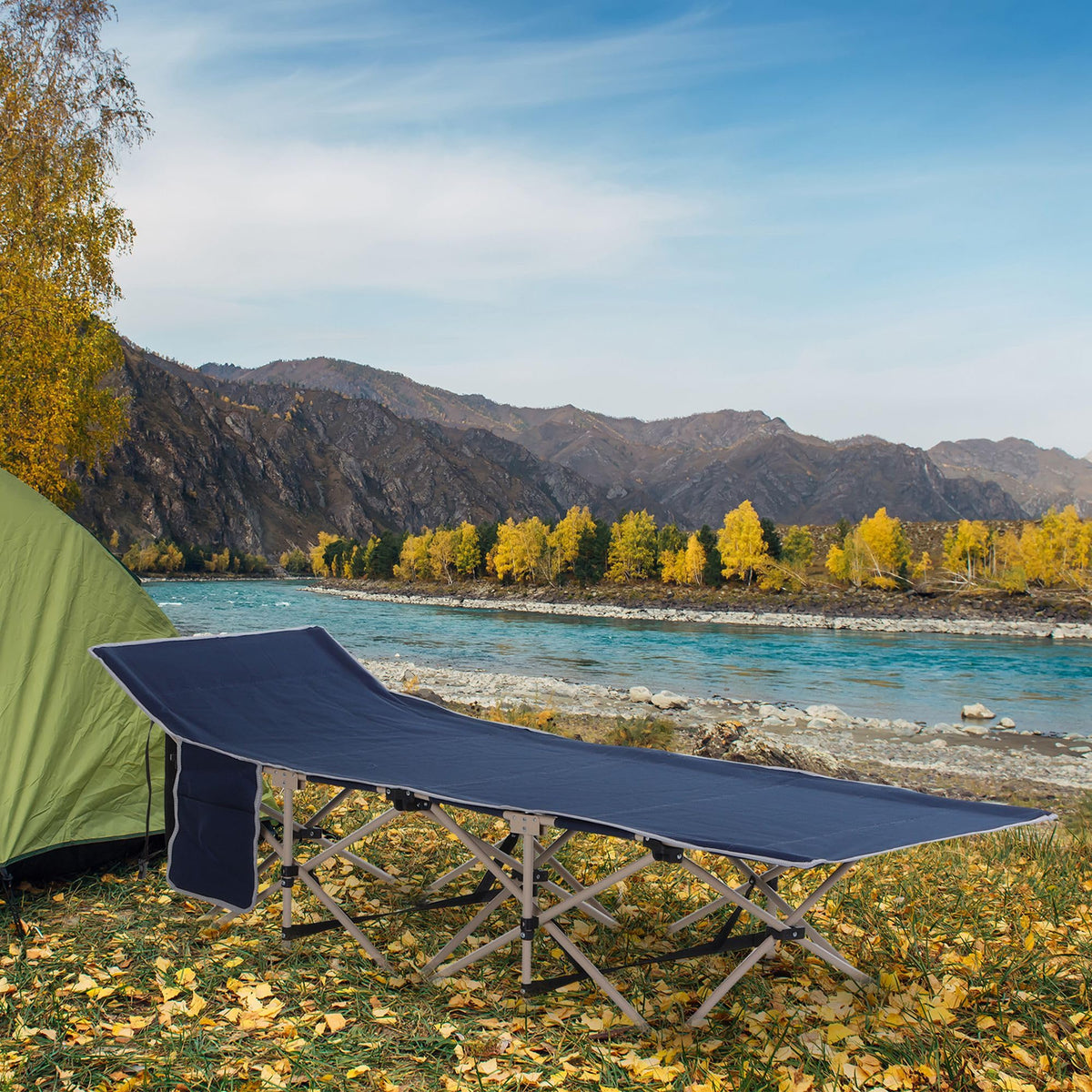 Folding Camping Cot with Carry Bag, Side Pocket, Blue G97818