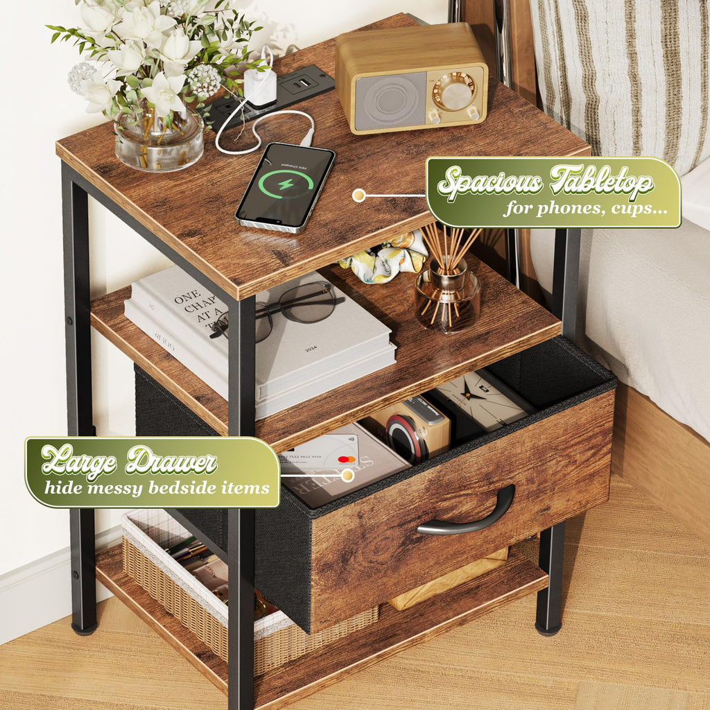 3-Tier Nightstand with Charging Station C733341