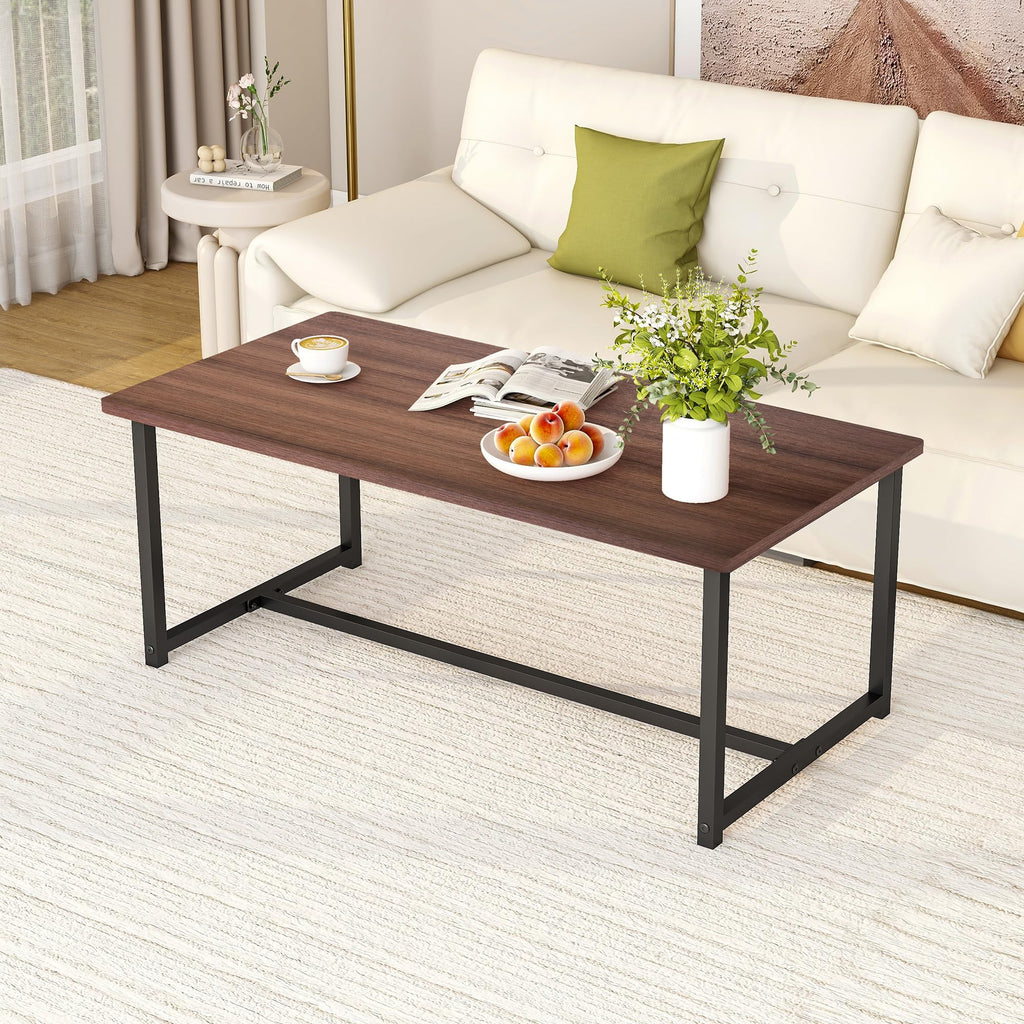 Walnut Rectangular Wood Coffee Table with Metal Frame P41799