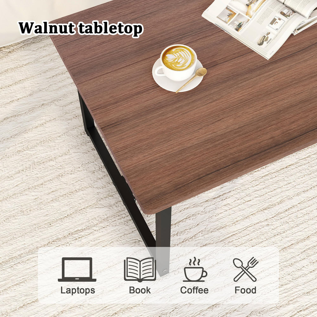 Walnut Rectangular Wood Coffee Table with Metal Frame P41799