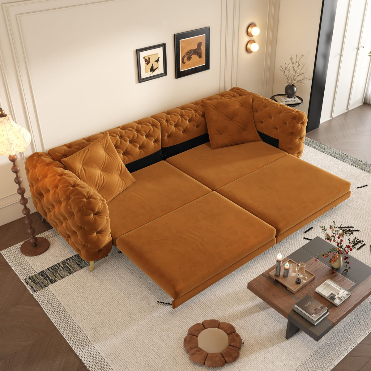 Orange Velvet Sofa Bed K5598