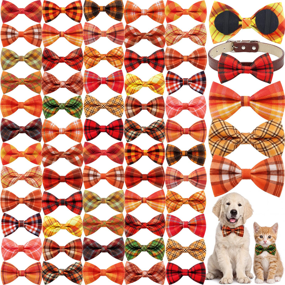 60 Pcs Plaid Dog Collar Bow Ties U98939