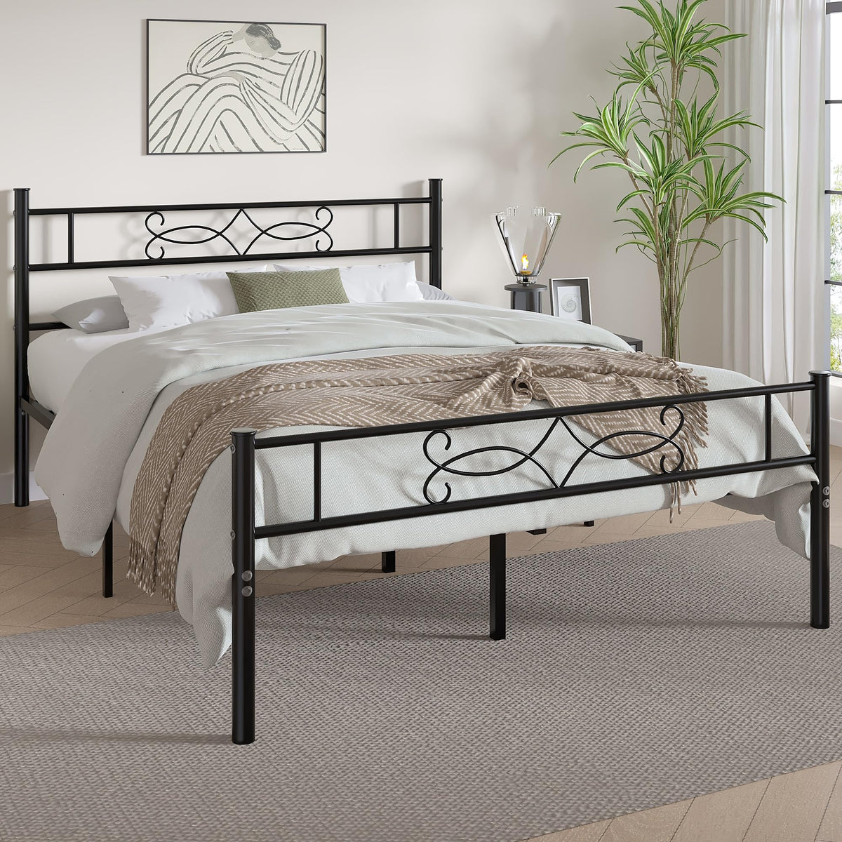 14" Full Size Metal Platform Bed Frame with Headboard C810