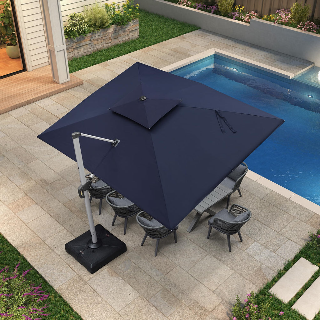 Navy Blue 9' X 12' Patio Cantilever Umbrella with Base R46591