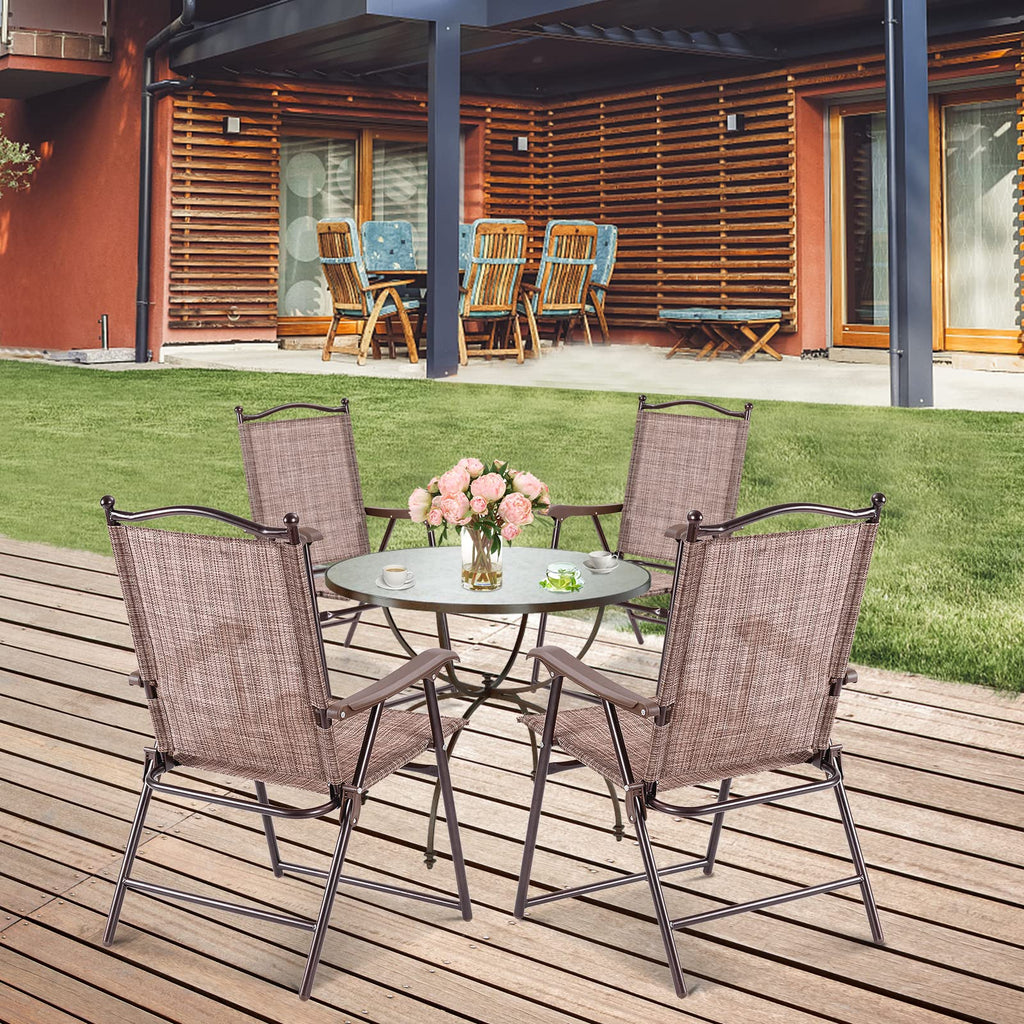 Set of 2 Brown Folding Patio Dining Chairs with Armrests S847224