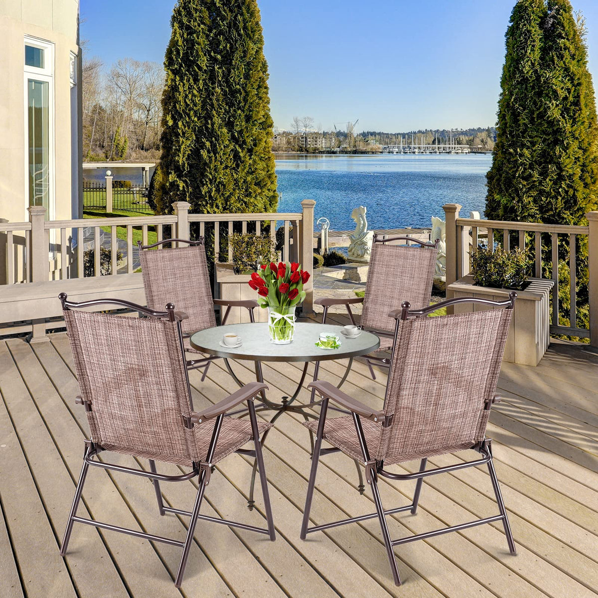 Set of 2 Brown Folding Patio Dining Chairs with Armrests S847224