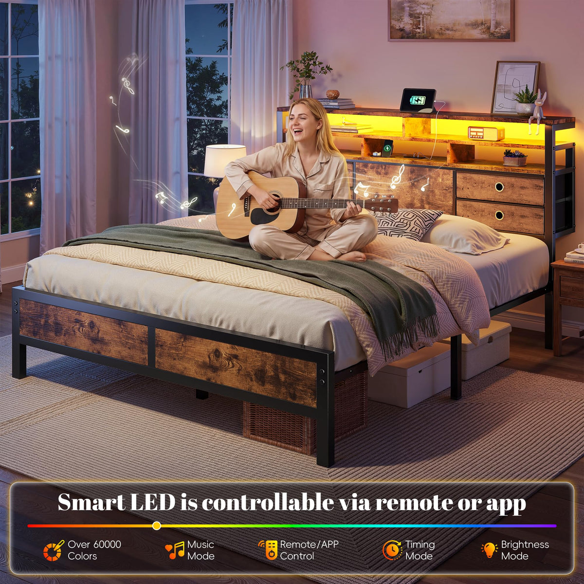 Queen Bed Frame with 4 Drawers H583
