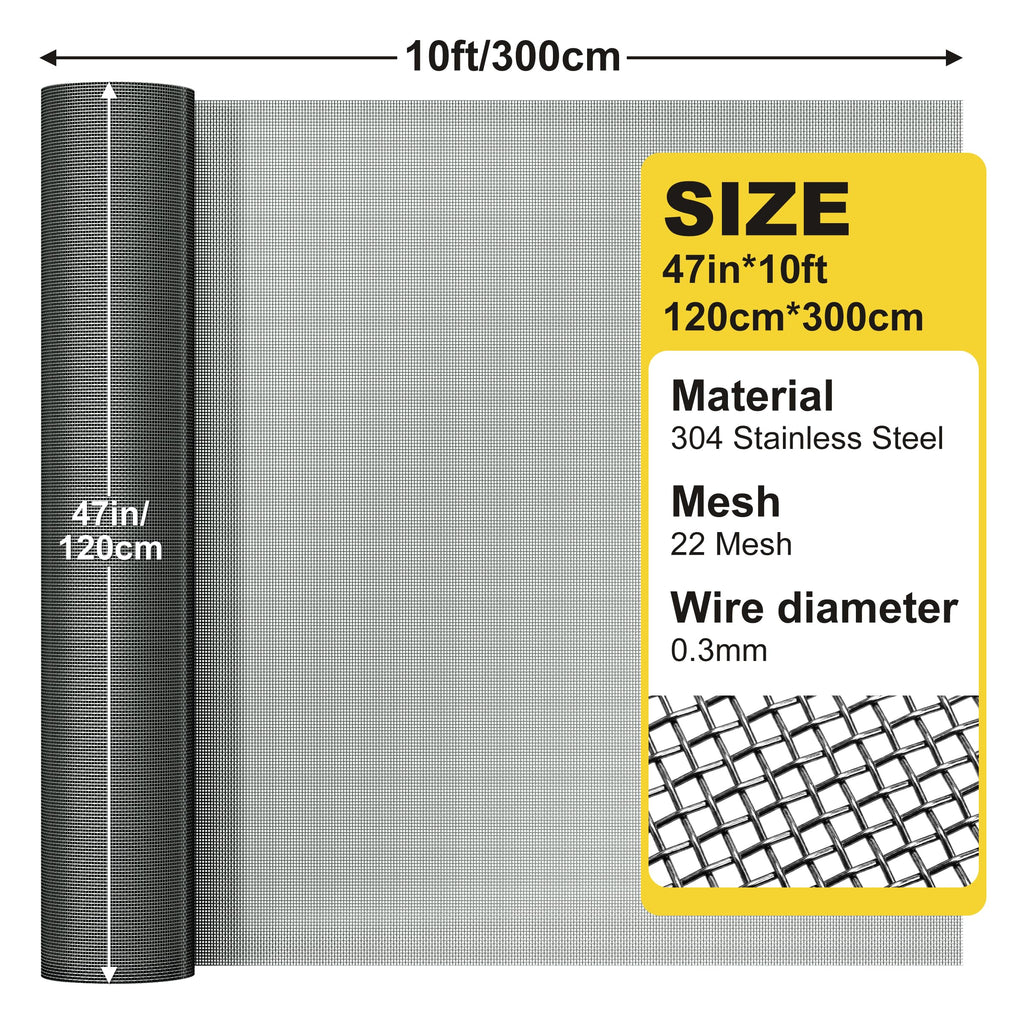 Black 304 Stainless Steel Window Screen Wire Mesh Roll U10626